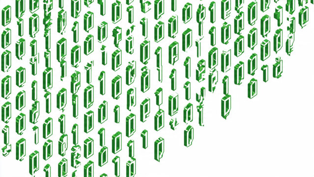 Digital binary code matrix with green characters on black background symbolizing data and technology