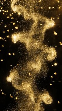 Sparkling golden glitter particles falling in a magical swirl for celebration events
