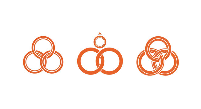 Interlocking orange rings abstract design set.