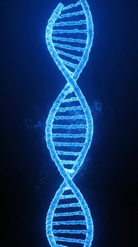 Sperm cell transforming into a glowing blue DNA double helix against a dark background
