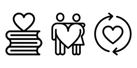 Love and romantic relationship concept line icons with relationship illustration affection