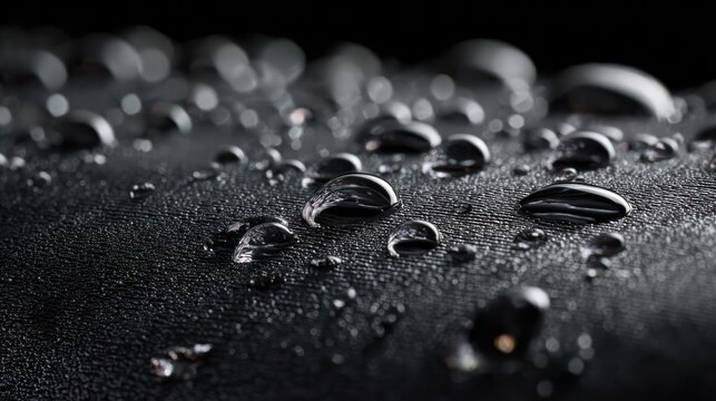 Water droplets on dark fabric