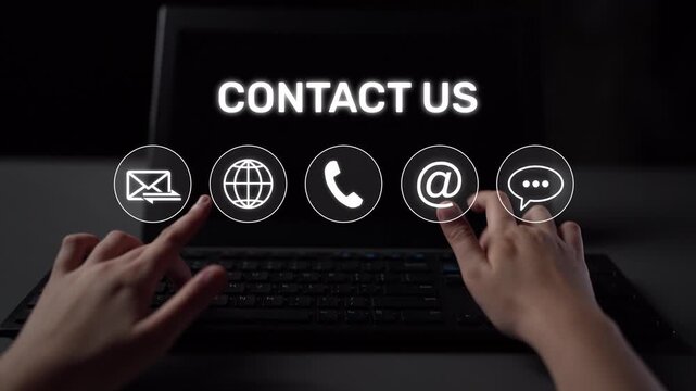 UI concept for contact us section showing icons for email, web, phone, and message. Contact and support icons help streamline business communication and improve customer contact experience. Muxer