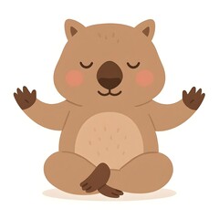 Obraz premium Cute 3D wombat character practicing yoga meditation, work life balance and corporate wellness mental health concept, isolated on white background.