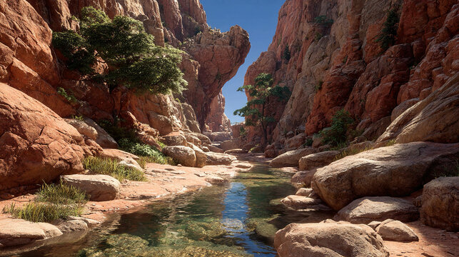 Build AI systems for first-person mystical canyon walks producing moving rivers magical lights and interactive terrain dynamically for VR cinematic media or storytelling