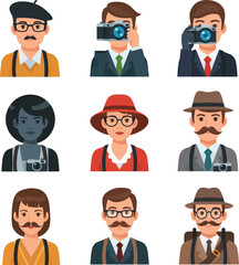 Fototapeta premium Flat design portrait of a man with a stylish handlebar mustache, vector illustration on a white background, wearing a yellow shirt and suspenders.