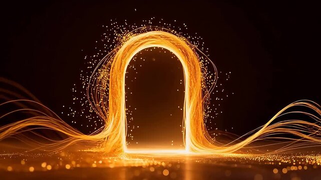 Golden flowing light arch with sparkles