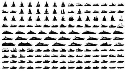 Luxury Yacht Vector Silhouette Collection with Sailing and Cruising Boat Icons © MstMomena