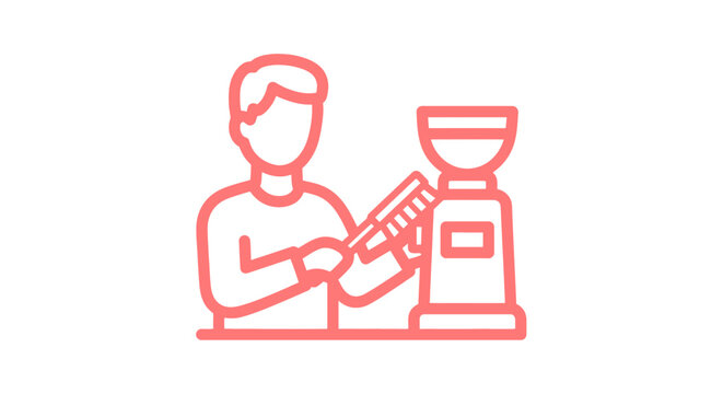 Person operating a coffee grinder machine illustration.