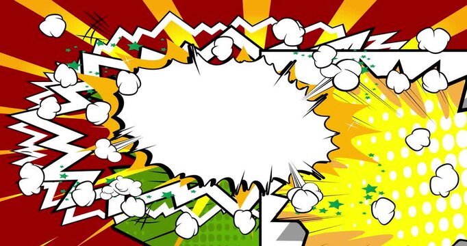 Cartoon background animation, comic book backdrop video. Retro comics pop art design.