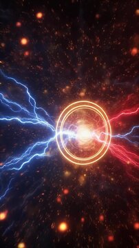 Vibrant cosmic energy with electric blue and red lightning.