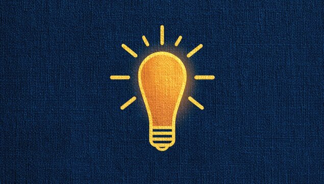 Glowing orange lightbulb symbol of inspiration against a textured blue background