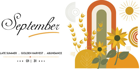 Obraz premium October Halloween banner with pumpkins and bats, cozy autumn season background, flat vector illustration for social media and fall events