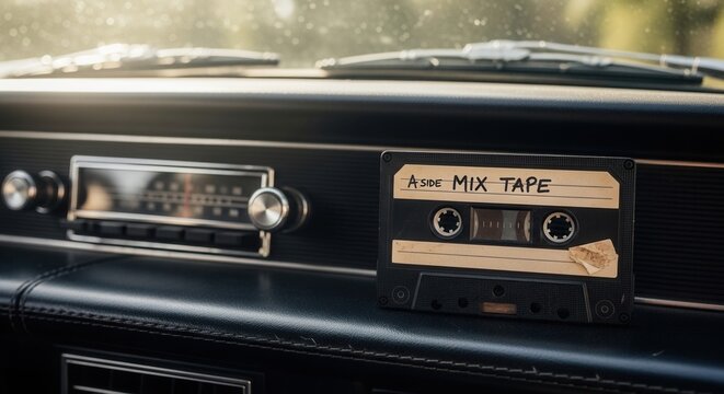 Vintage Cassette Tape With Custom Label On Dashboard