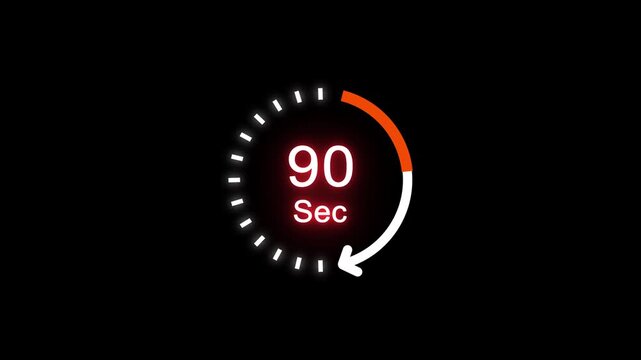 90 Sec clock icon animation. 90 Second animation on black background and creating a stunning 4k animation.