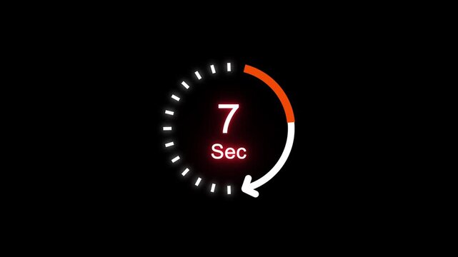 7 Sec clock icon animation. 7 Second animation on black background and creating a stunning 4k animation.