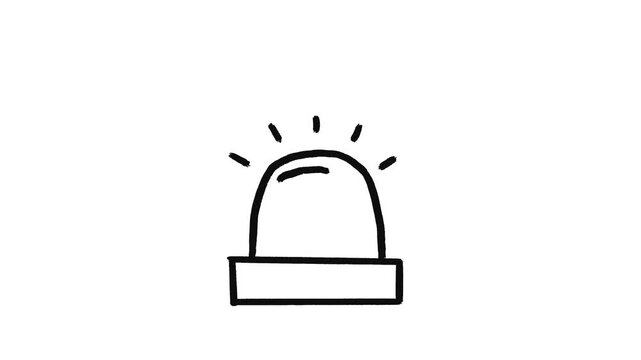 Siren light hand drawn animation, emergency beacon animated illustration, warning alarm signal motion design, rotating flashing lamp sketch, black line elements