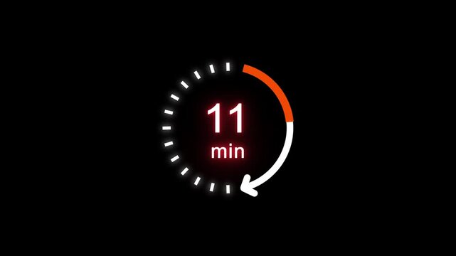11 Min clock icon animation. 11 Minute animation on black background and creating a stunning 4k animation.