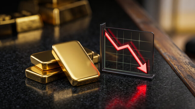 金価格の暴落と急落する相場イメージ 金塊と金融市場