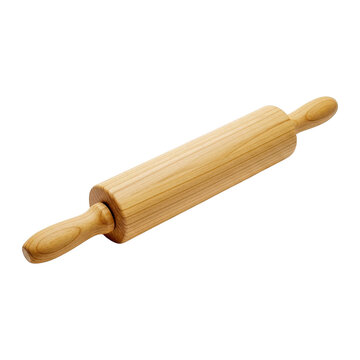 Wooden rolling pin for baking dough in the kitchen isolated on transparent background
