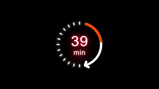 39 Min clock icon animation. 39 Minute animation on black background and creating a stunning 4k animation.