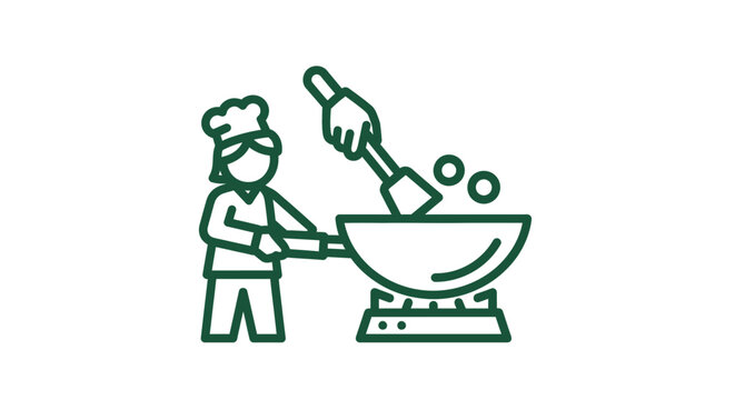 Chef cooking with large pot and ladle illustration.