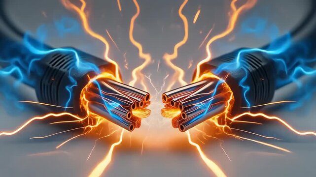 Electricity sparks flying between two fists.