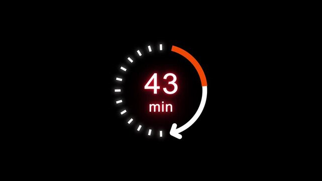 43 Min clock icon animation. 43 Minute animation on black background and creating a stunning 4k animation.