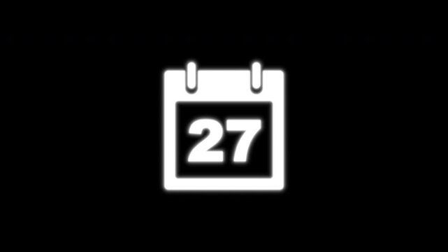 Month Countdown 27 Planner Graphic Glowing White Transparent Alpha Channel Reveal Animation