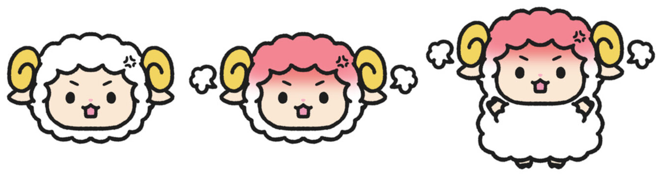 怒っている羊のイラストセット