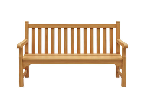 Classic wooden garden bench with armrests for sitting outdoors in a park or home backyard isolated on a plain surface isolated on transparent background