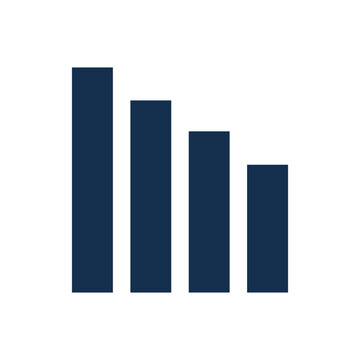 Descending bar chart icon showing decreasing growth statistics, financial analysis, business performance, data progress, measurement indicator, progress decline