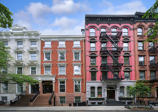 East Village area of Manhattan, colorful old apartment buildings
