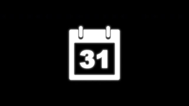 Month Countdown 31 Organizer Reminder Graphic Glowing White Transparent Alpha Channel Reveal Animation