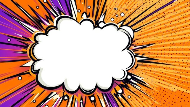Dynamic comic book burst explosion background with blank speech bubble for graphic design elements.