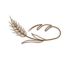 Simple line art drawing of fresh bread and wheat stalk © Shah