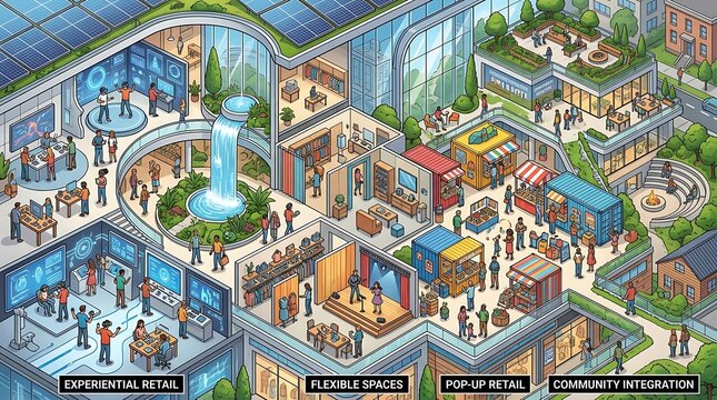 Modern sustainable urban building with retail and social spaces
