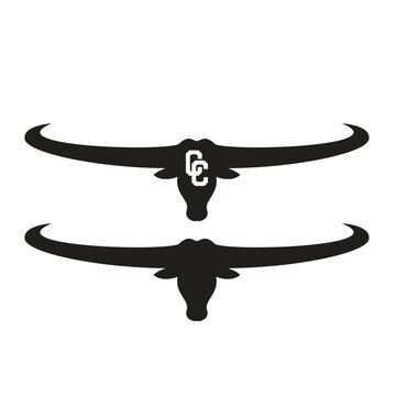 Black longhorn bull head logo icons with cc monogram