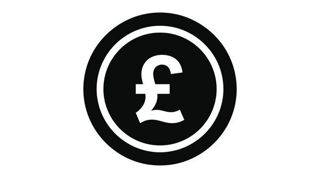A black and white circular pound sterling currency symbol icon with a clean minimalist design