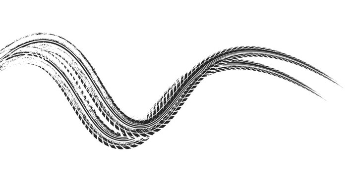 Tire tread marks, drift, motorsport, motocross, rally, tread mark with skid, grinding, splash effect. Graphic set of tire treads, wheel texture, car racing. Vector collection, wheel treads on asphalt