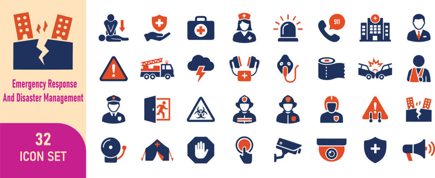 Emergency Response and Disaster Management Icons Set - Public Safety Vector Collection
