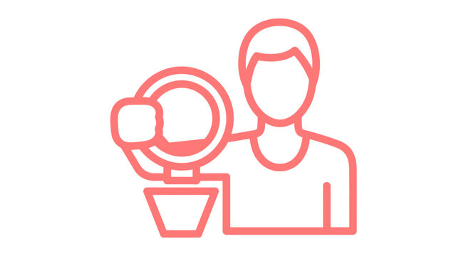 Person holding a camera and tripod illustration.