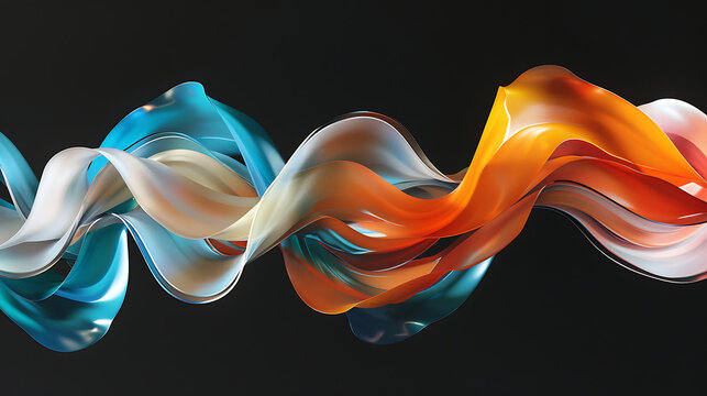 Glossy 3D dynamic fluid wave ribbon background with teal and orange contrast for modern tech exhibition backdrop hydrating skincare banner and UI design template