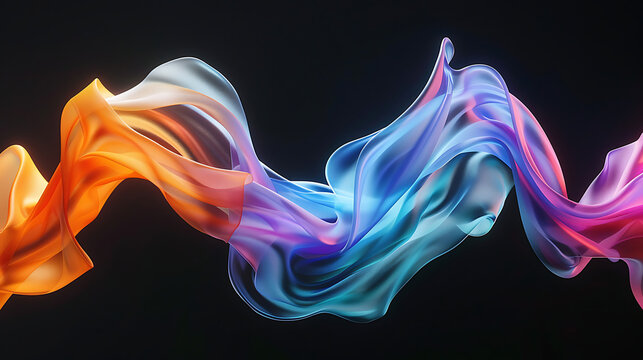 Elegant 3D translucent gradient fluid silk ribbon dark background for luxury perfume brand packaging high end smartphone wallpaper and corporate brochure