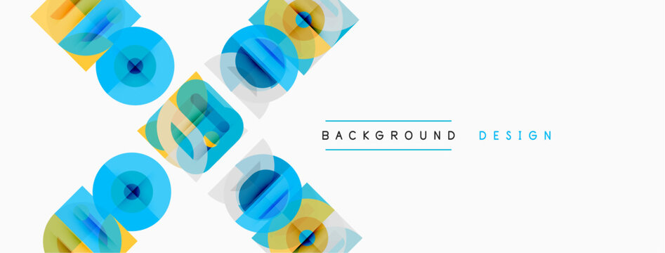 Abstract geometric shapes overlap, creating dynamic visual texture. Light colors dominate white background. Minimalist design elements present.