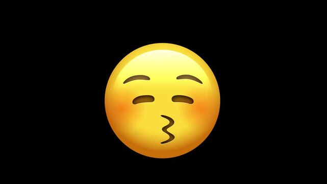 3D Animated kissing emoji face with blushing cheeks on alpha channel