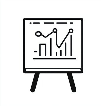 easel flip chart on stand showing bars and an upward trending line with data points, minimalist black outline icon conveying analytical, confident business growth