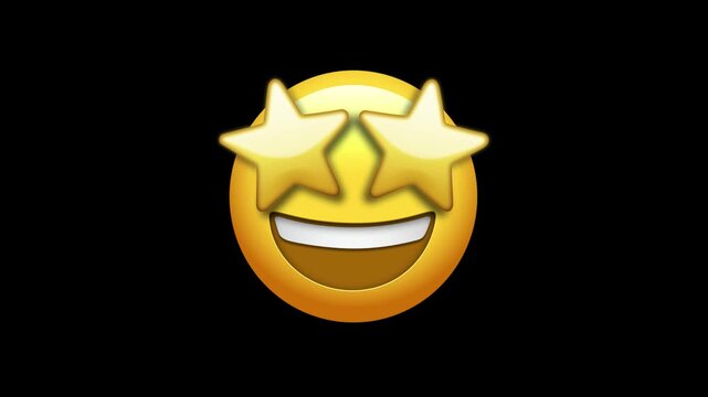 3D Animated star-struck emoji face with star eyes on alpha channel