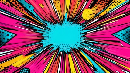 Fototapeta premium Vibrant comic book style explosive background with dynamic radial lines and pop art halftone effects for graphic design projects.