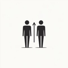 Fototapeta premium Two standing human silhouettes with a vertical arrow between them conveying cautious distance and calm separation
